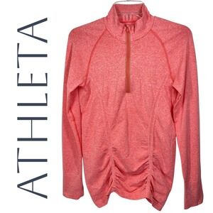 Athleta Fast Track Coral Ruched Quarter Zip Pullover Top Base Layer Medium